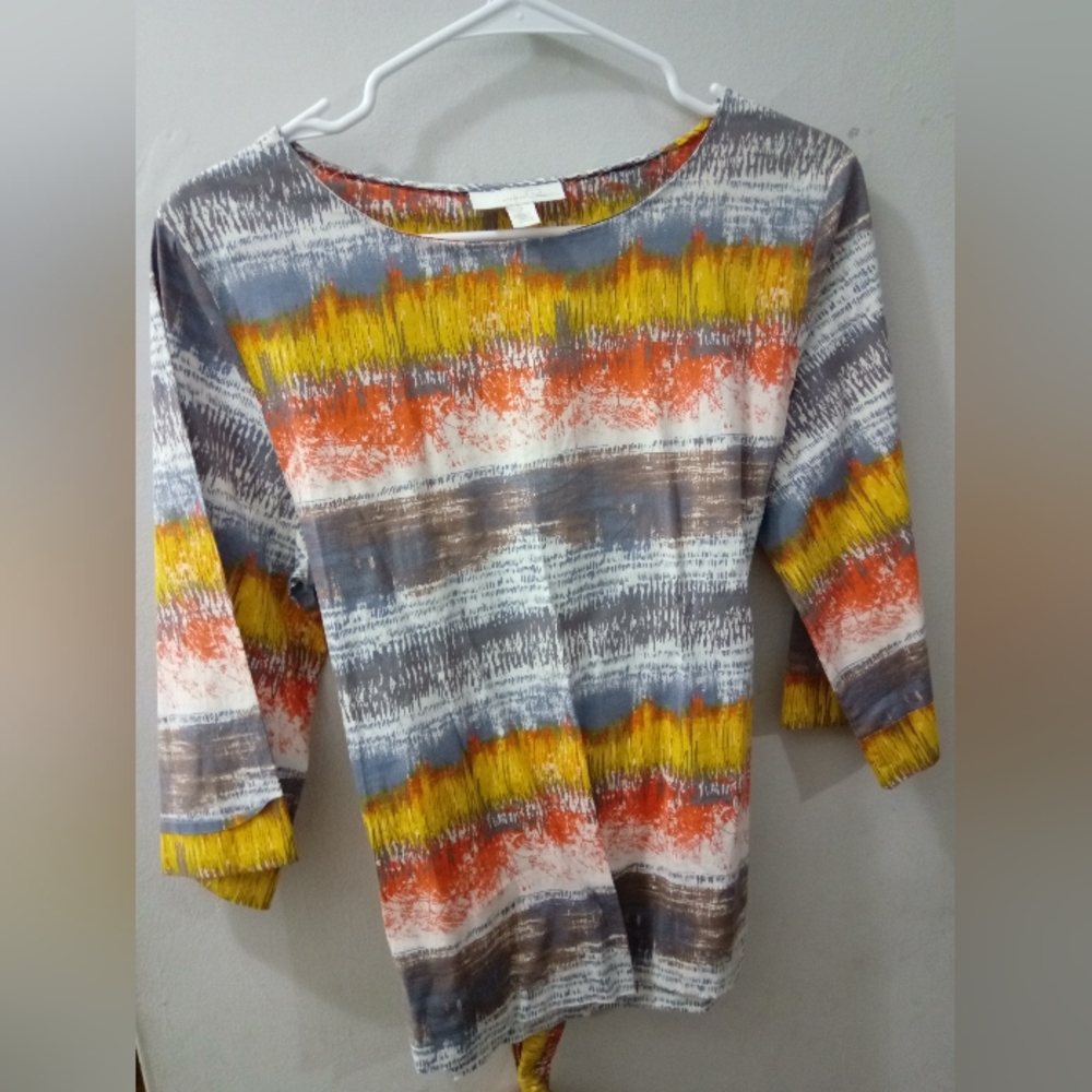 Emerson Rose, Women's, Blouse, Size S, Color Gray, Yellow, Orange, Pull Over,